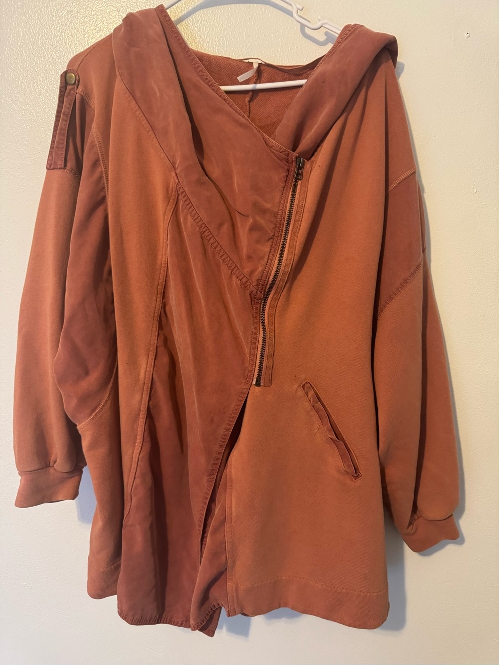 Free People Hooded Zip-Front Bomber Jacket in Rust - Picture 5 of 9